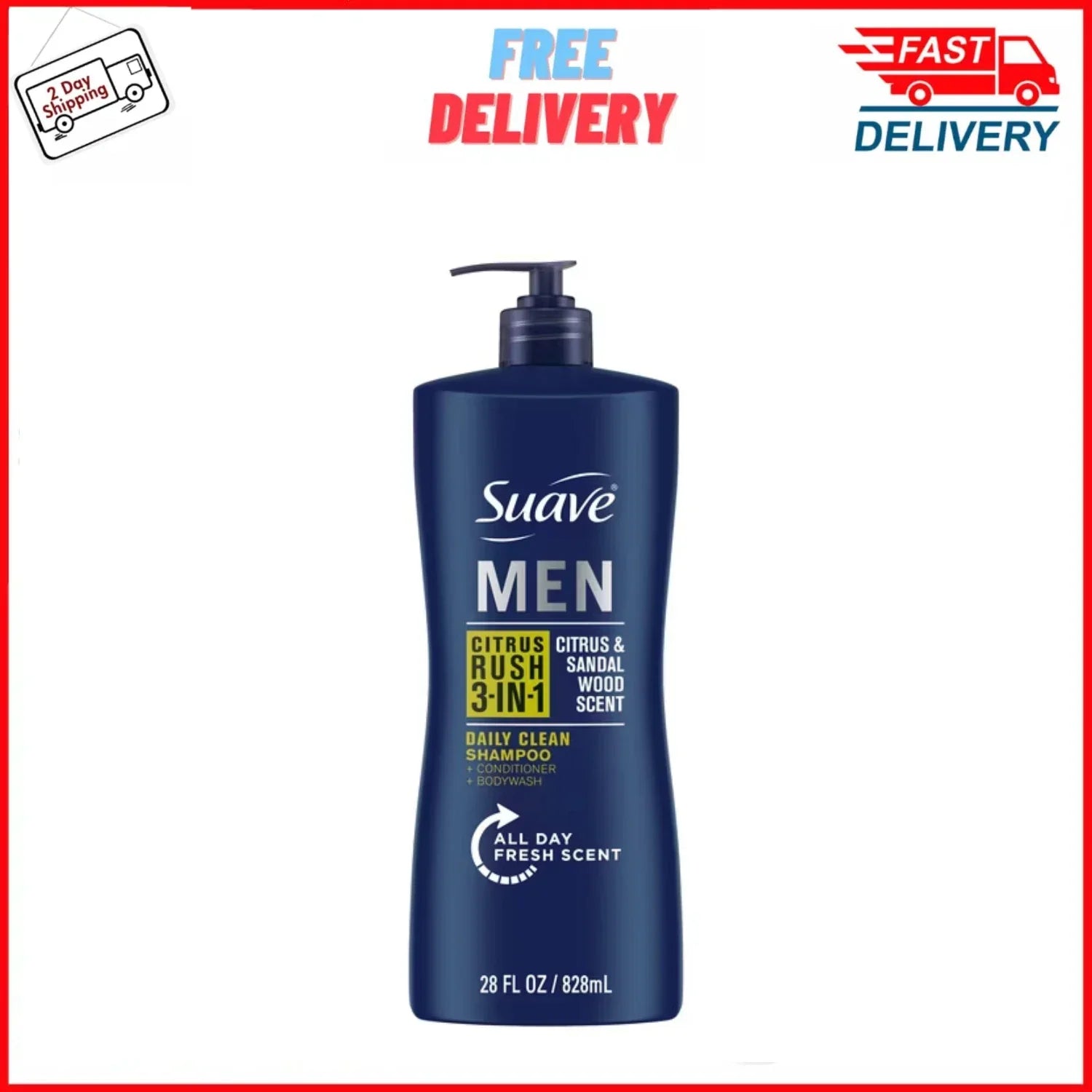Suave Men 3-in-1 Shampoo, Conditioner & Body Wash, Citrus & Sandalwood, 28 fl oz